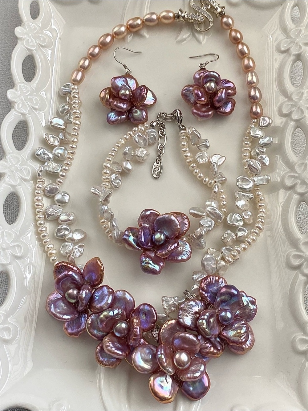 SOLD Premium Blueberry Flower Necklace,Bracelet,Earring And 2 Detachable Flowers